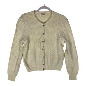 S/M Vtg Huber Women's Cream Knit Boho Granny‎ Cottagecore  Cardigan Sweater